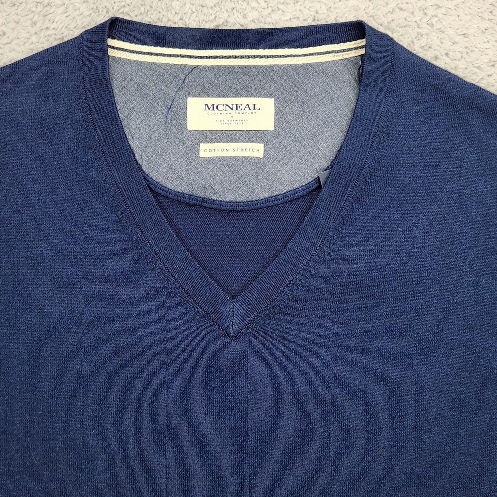 MCNEAL Sweater Vest Mens Large Blue V Neck Cotton Stretch Knit Pullover NEW - Picture 6 of 15